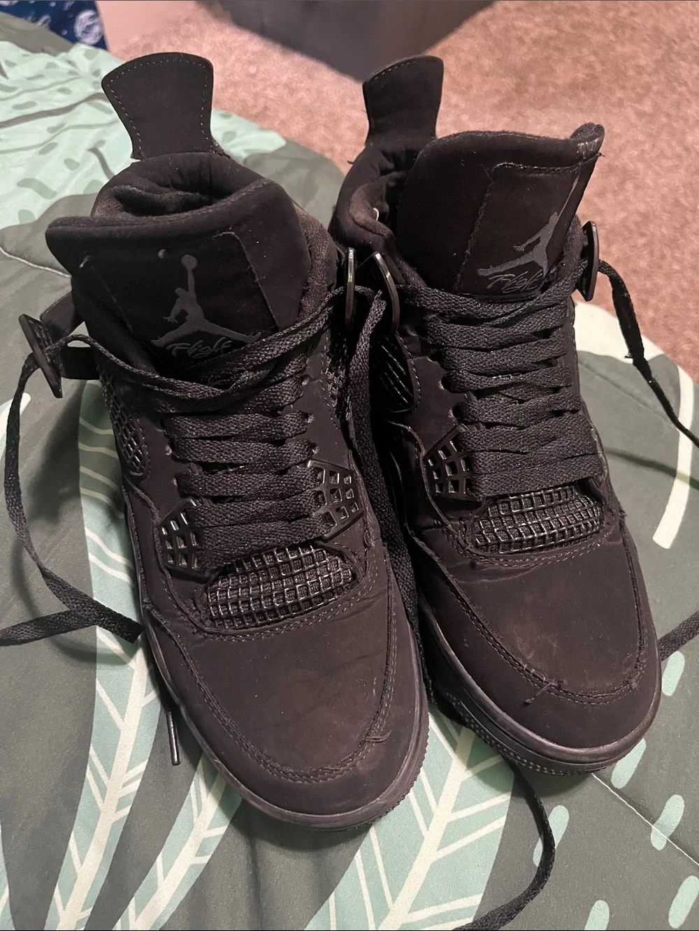 Jordan Men’s Black Nubuck Retro 4 Sneakers - All Black